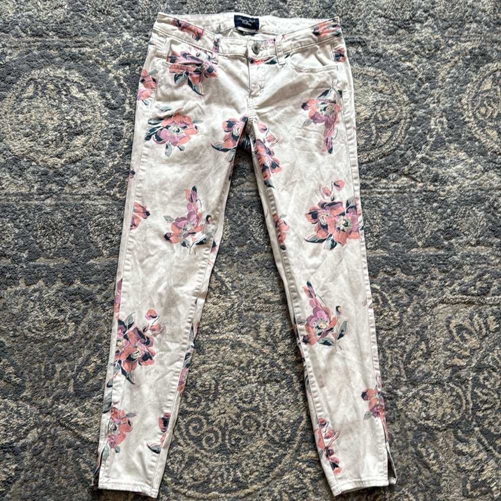 American Eagle Jeans Regular Jegging Floral Stretch Denim Ankle Zip Size 6